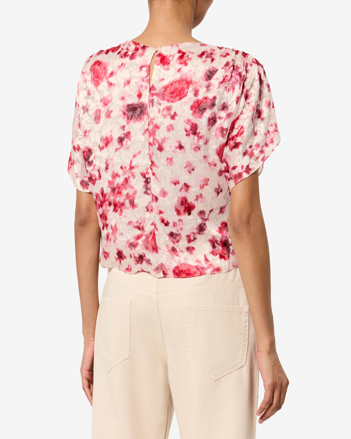 Isabel Marant Hervane HT0962FA top écru-rose soie fleuri