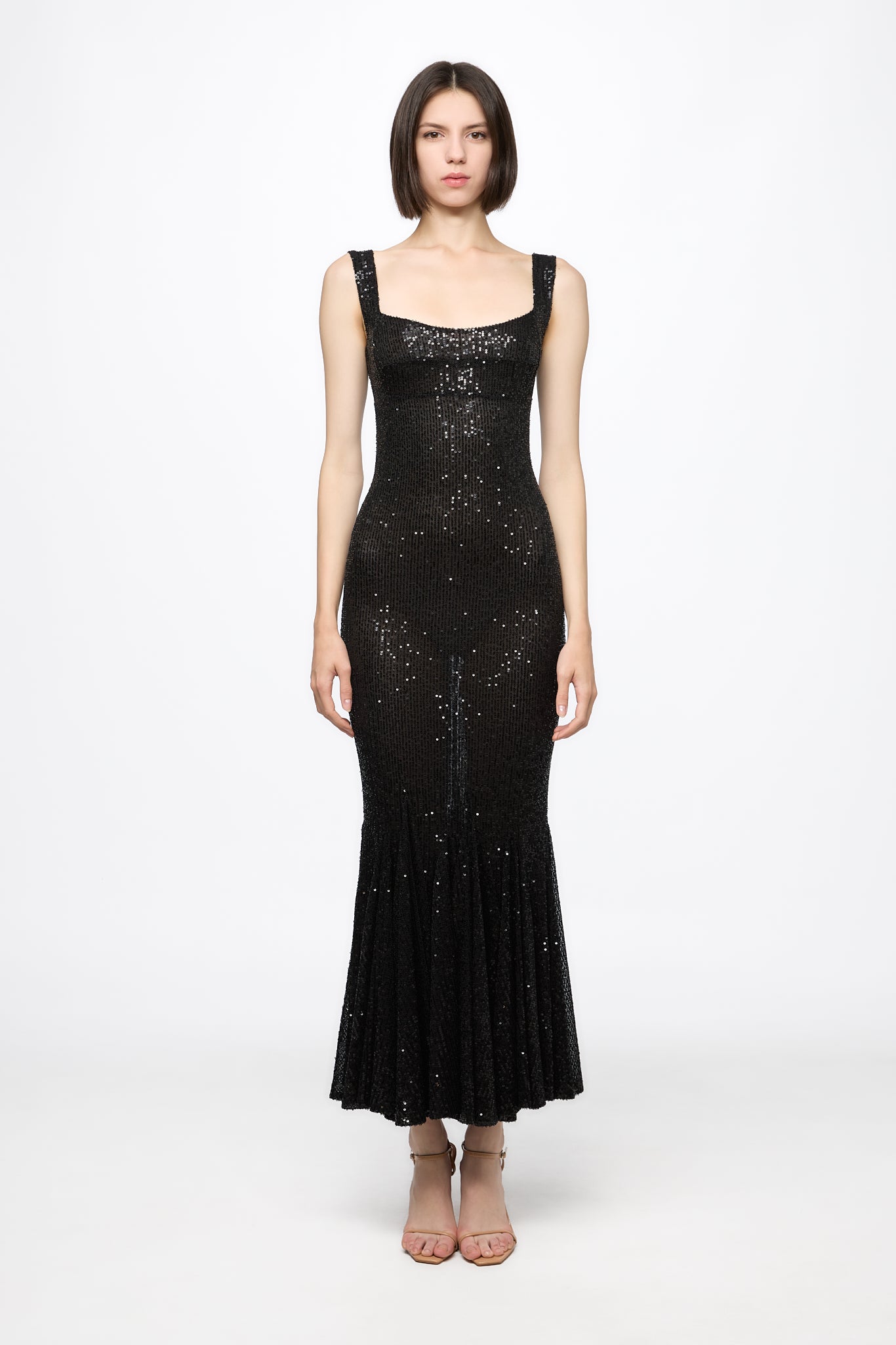 ATU Body Couture Sequins and Feathers robe midi corset sequins noire