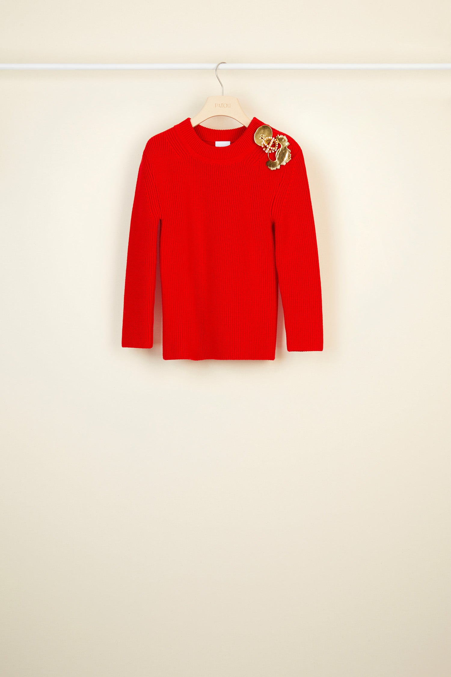Patou KN004 pull laine mérinos rouge broches
