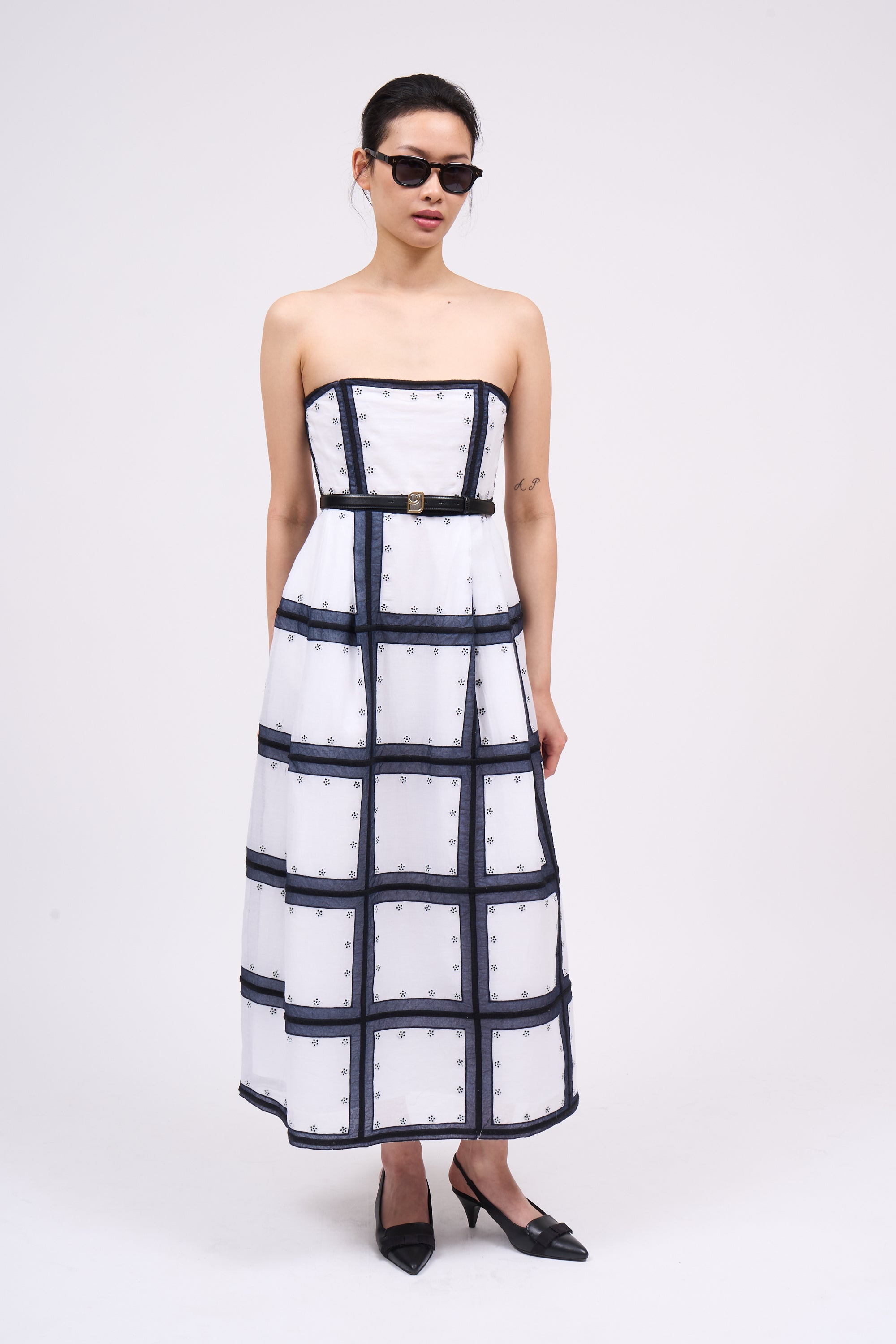 Paul & Joe Rivage robe bustier coton blanc marine midi