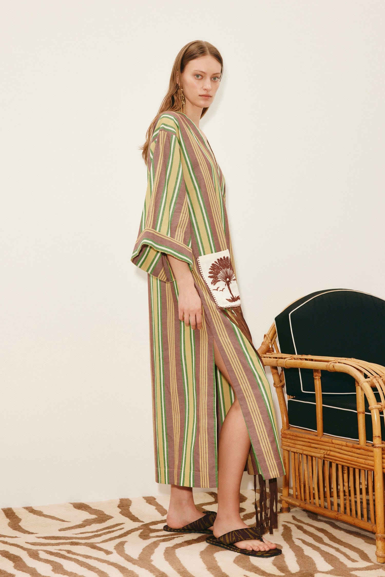 Alemäis Clover V Neck Midi Dress robe coton bio rayée