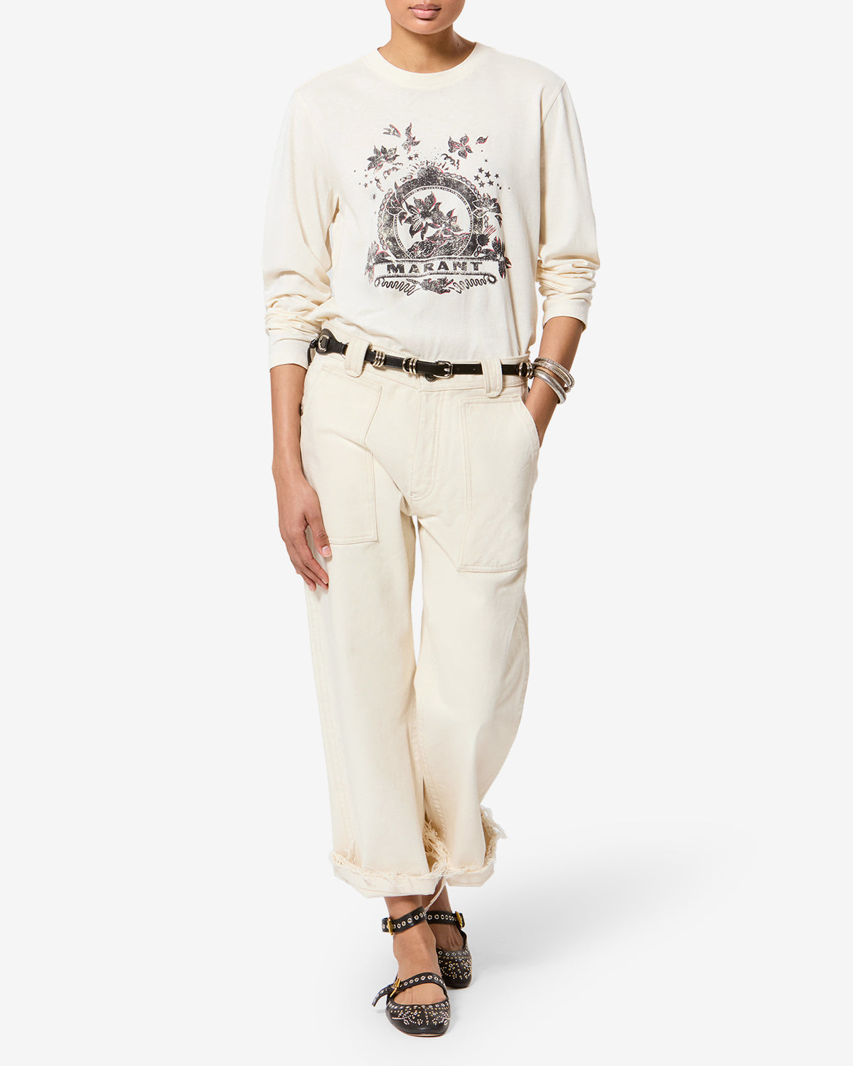 Isabel Marant Martine TS0245 t-shirt écru coton hibiscus