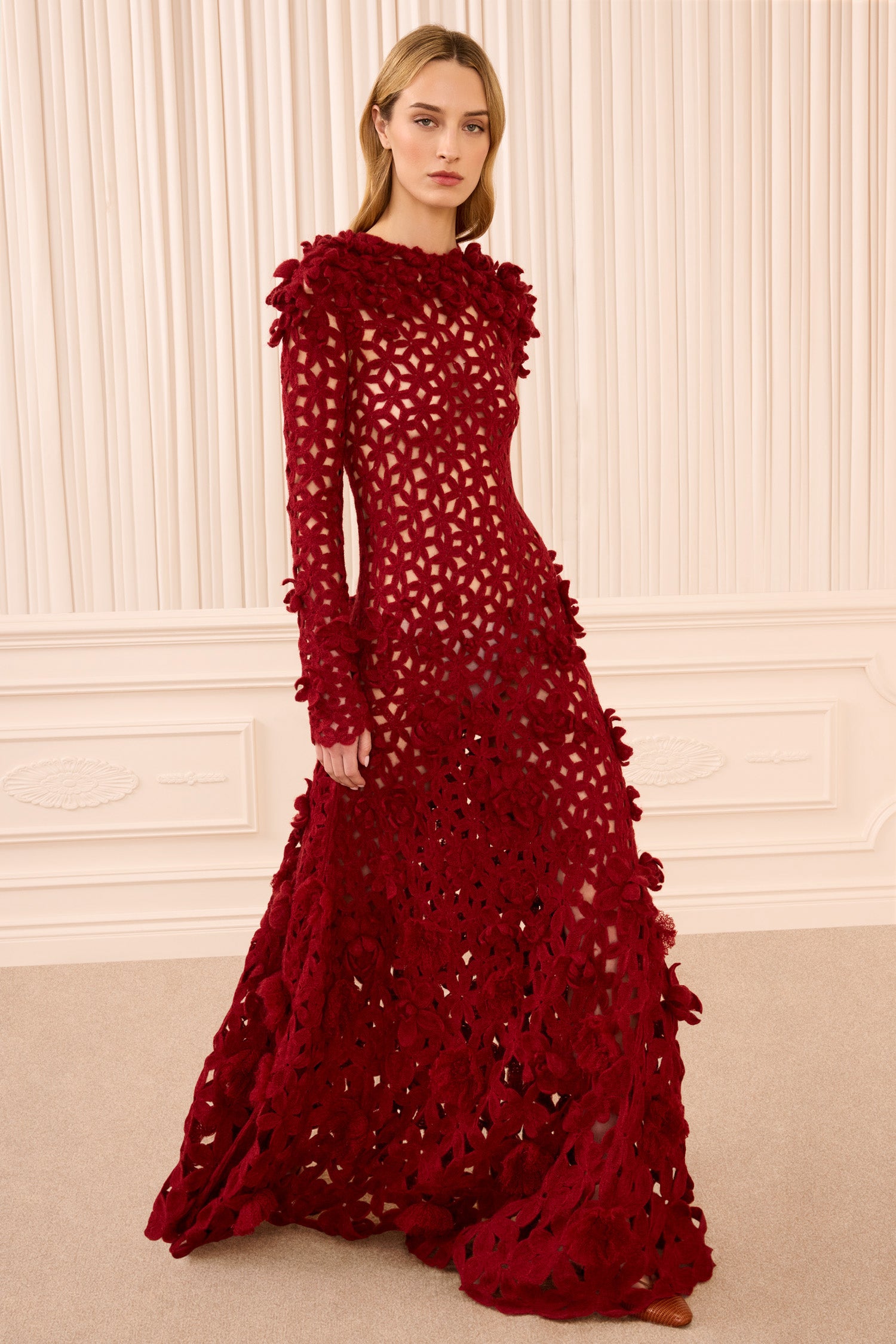 Ulla Johnson Astrid robe longue crochet mohair cerise