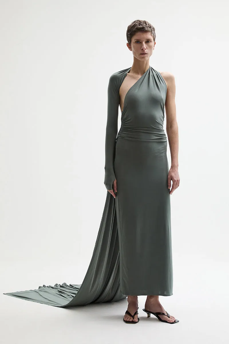 ATU Body Couture Swallow robe midi une manche à traîne
