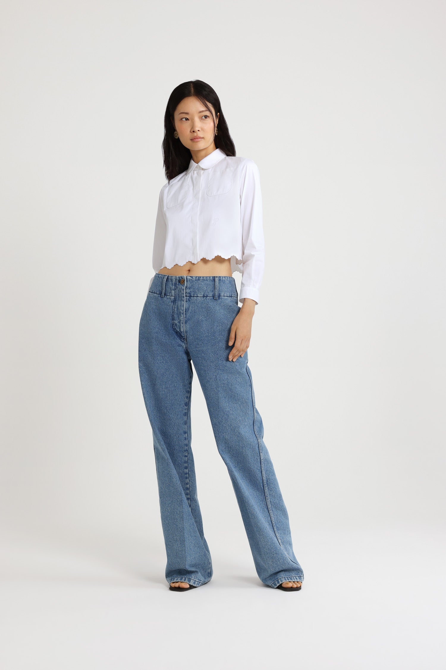 Patou BL038 chemise popeline coton blanc crop festonnée