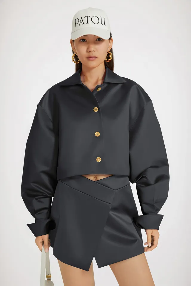 Patou JA040 veste courte noire satin duchesse