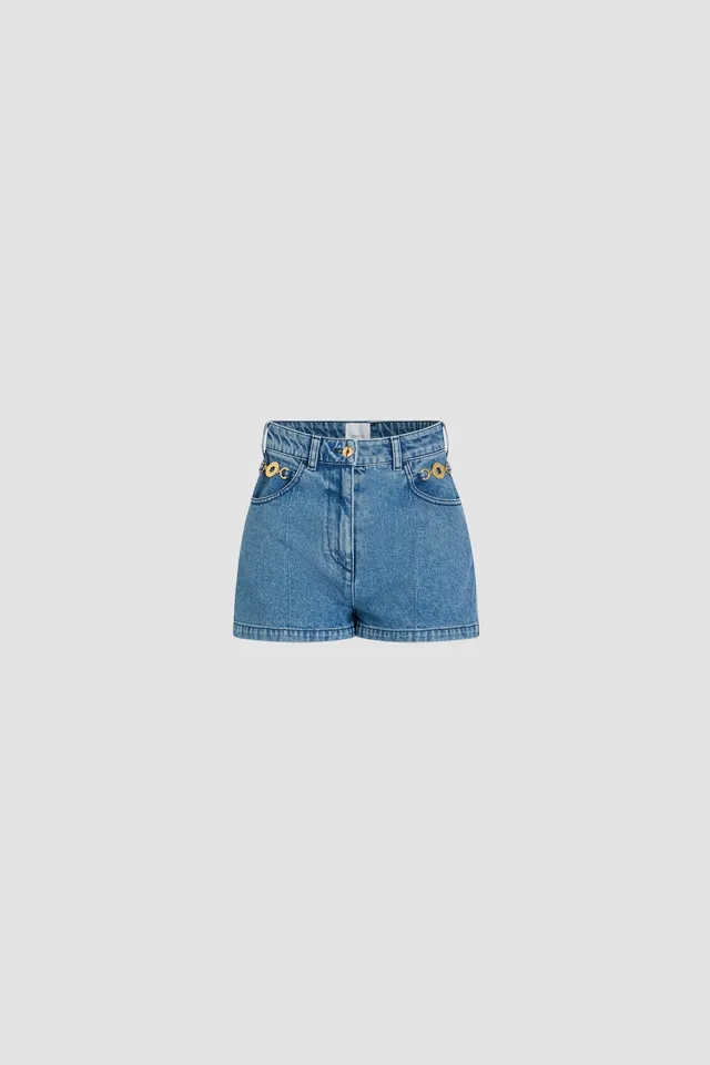Patou TR035 mini short jean denim bleu taille haute