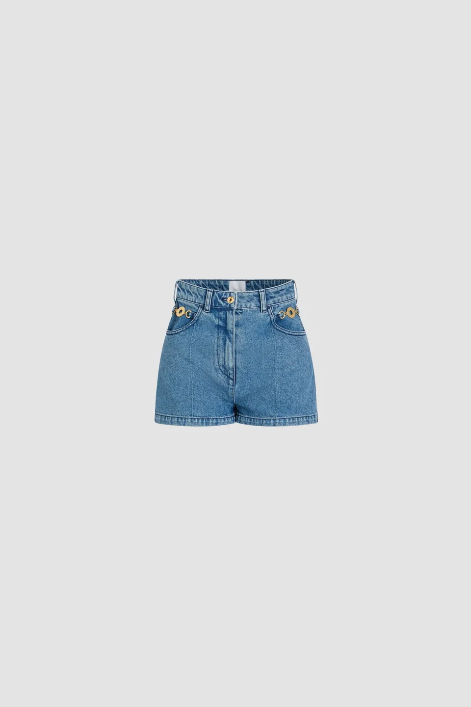 Patou TR035 mini short jean denim bleu taille haute