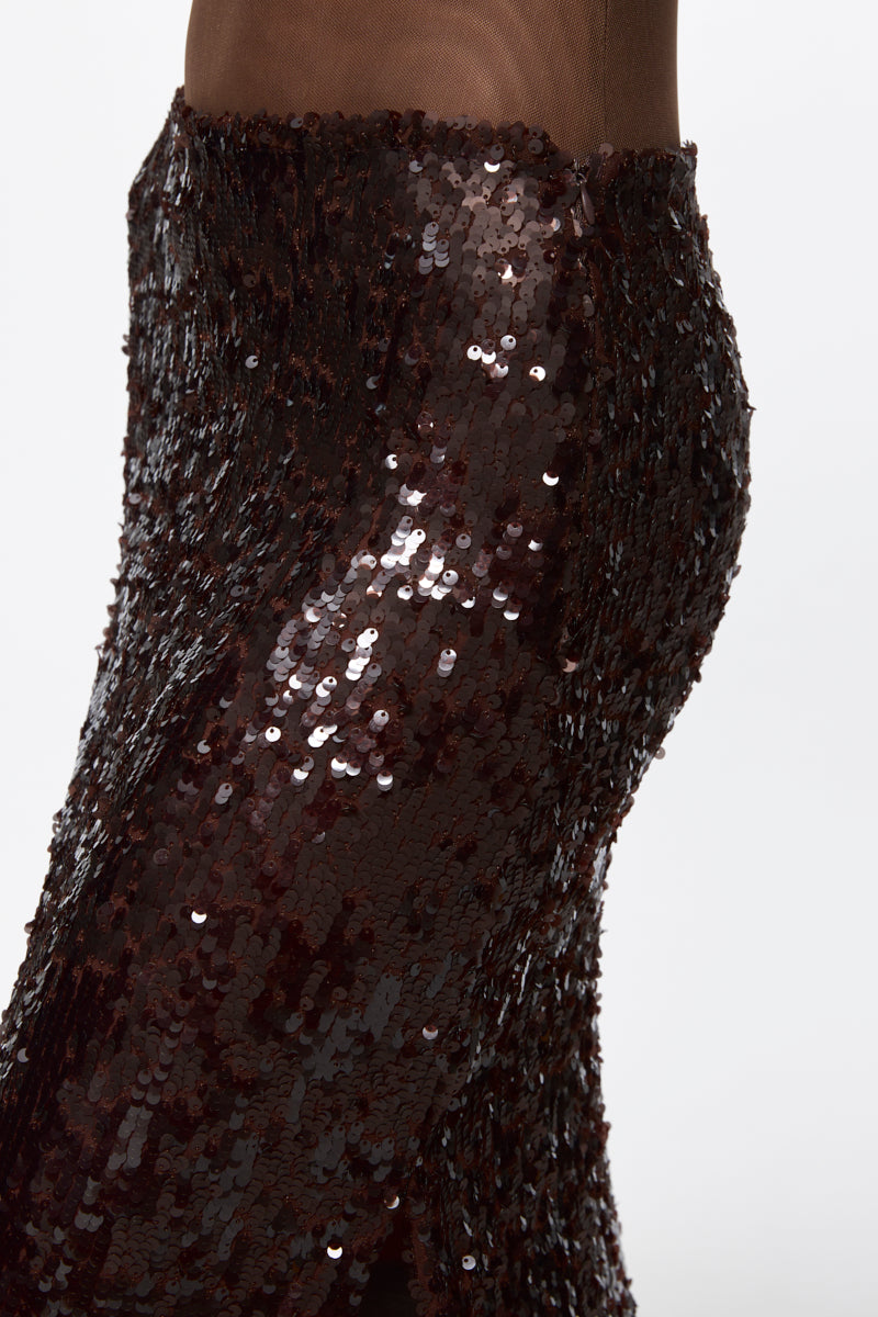 ATU Body Couture Skirts jupe longue sequins marron doré