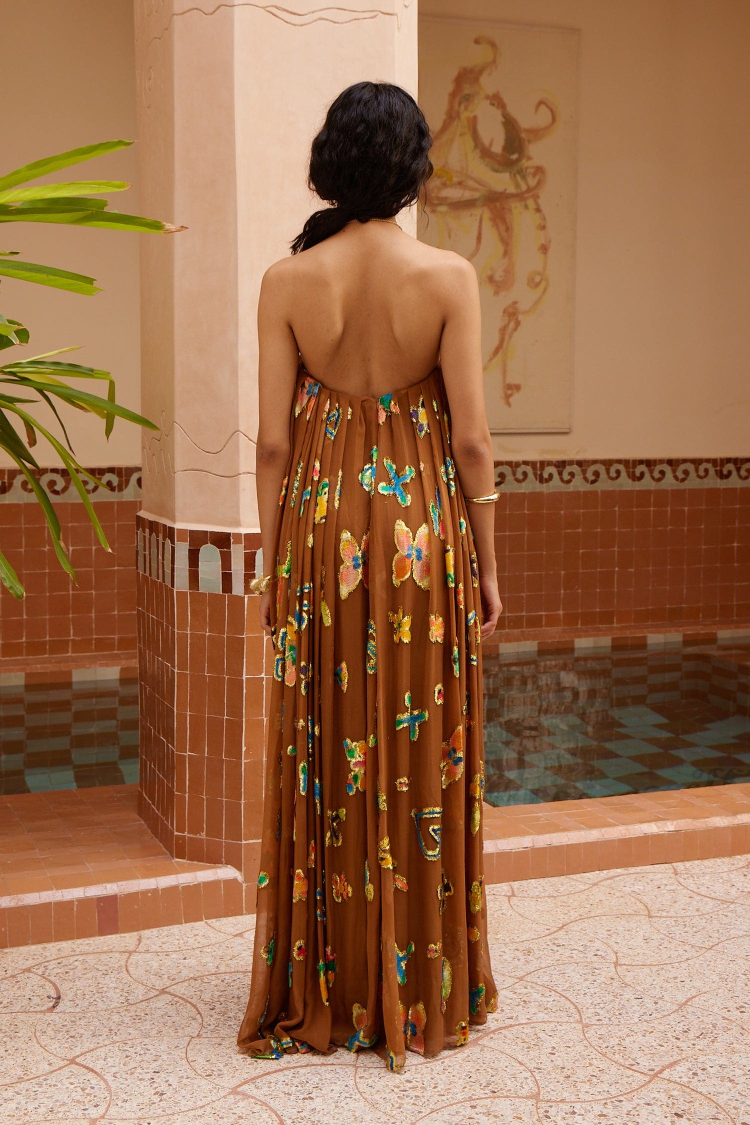 Alemäis Golden Metallic Strapless robe longue dorée taille 4