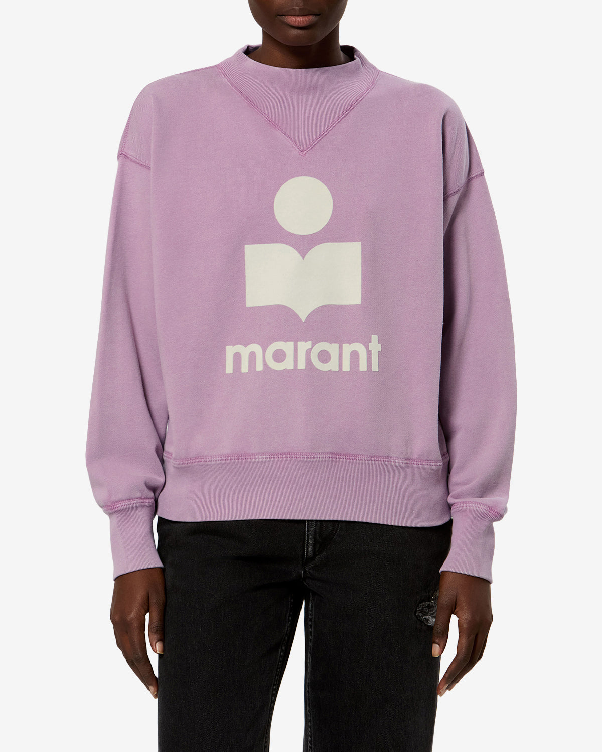 Isabel Marant Moby sweatshirt coton rose ecru col montant