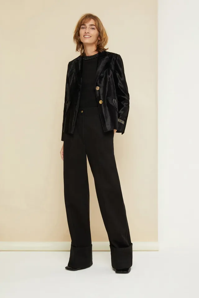 Patou JA017 veste brodée simili ponyskin noir Black