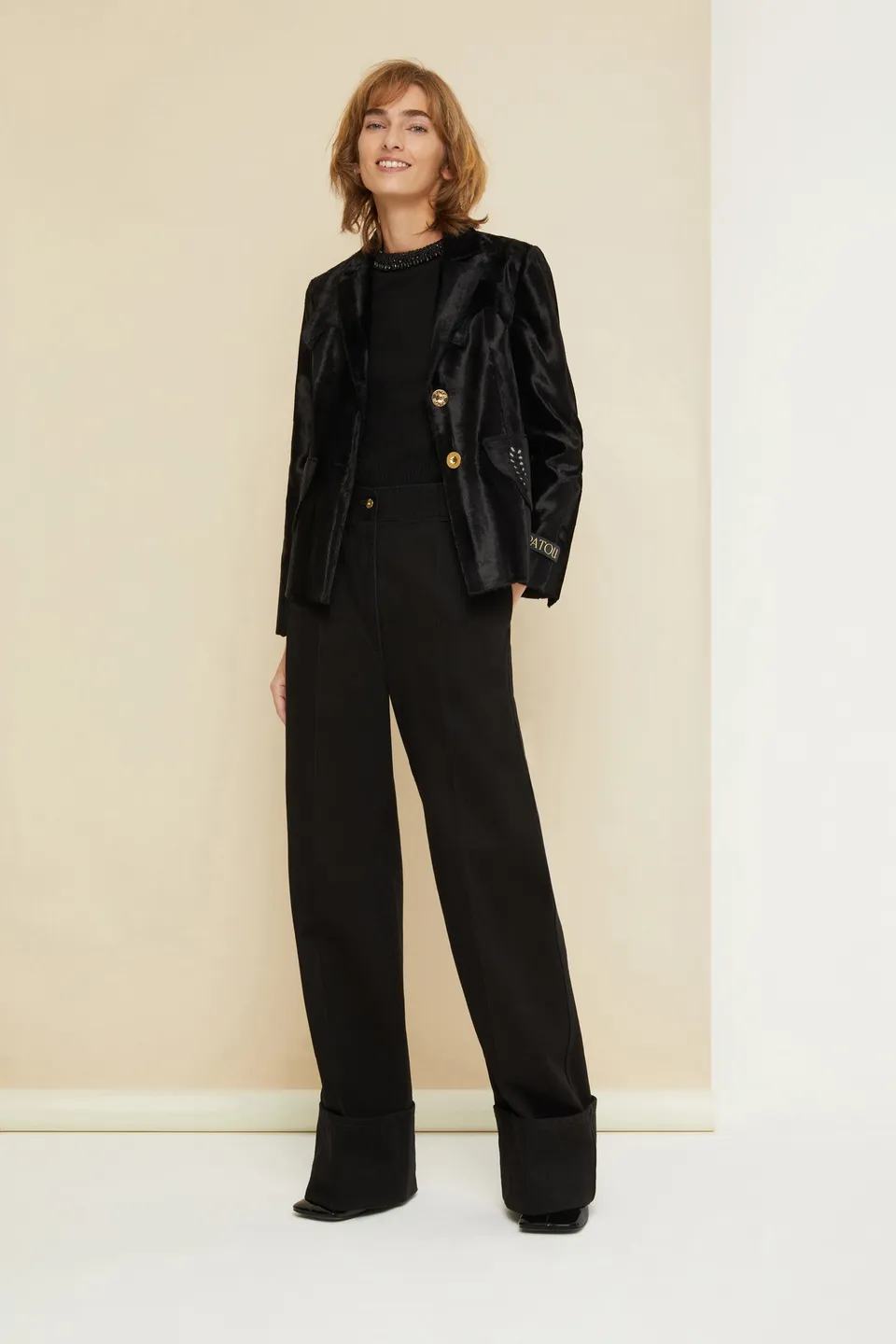 Patou JA017 veste brodée simili ponyskin noir Black
