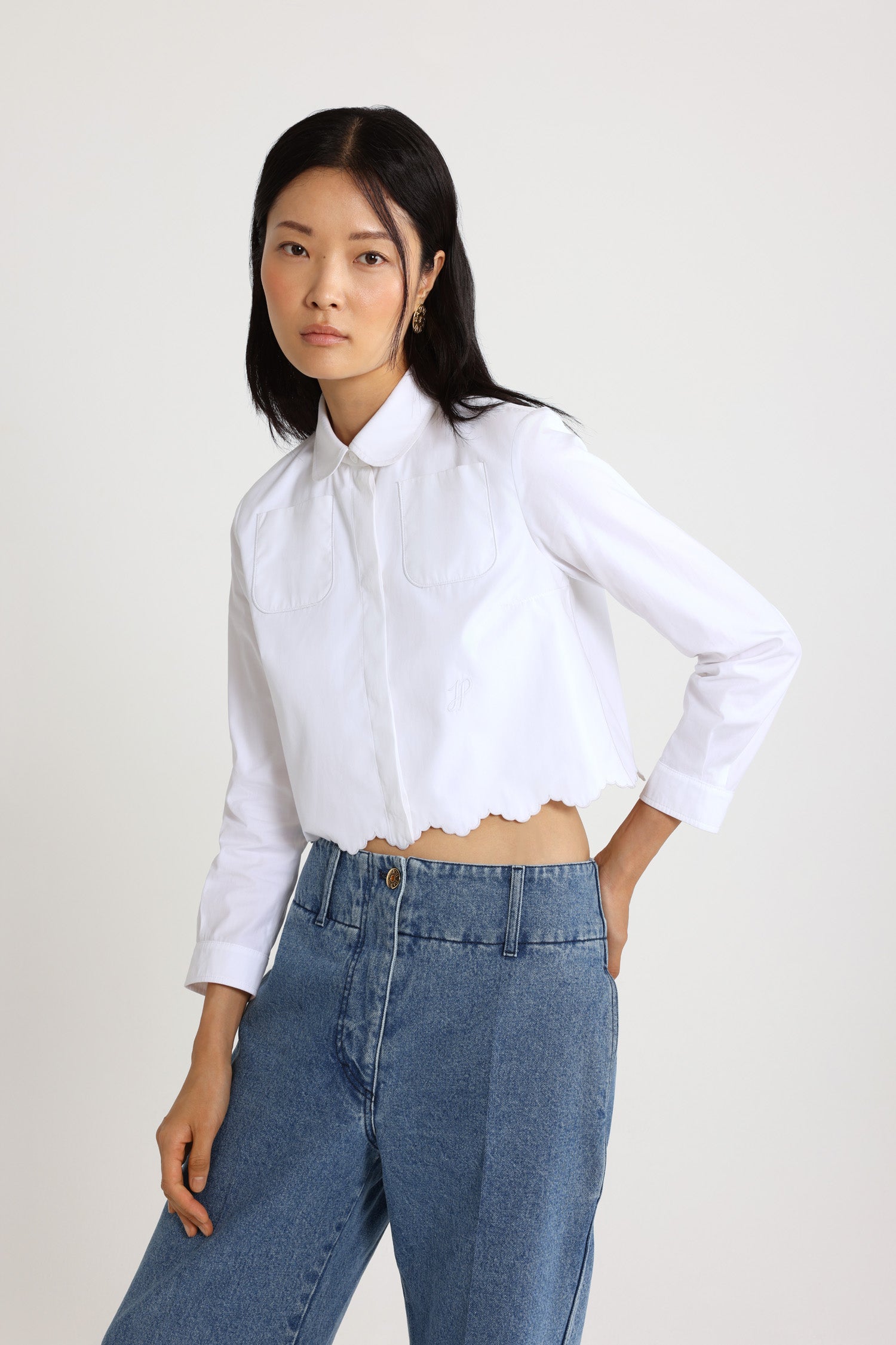 Patou BL038 chemise popeline coton blanc crop festonnée