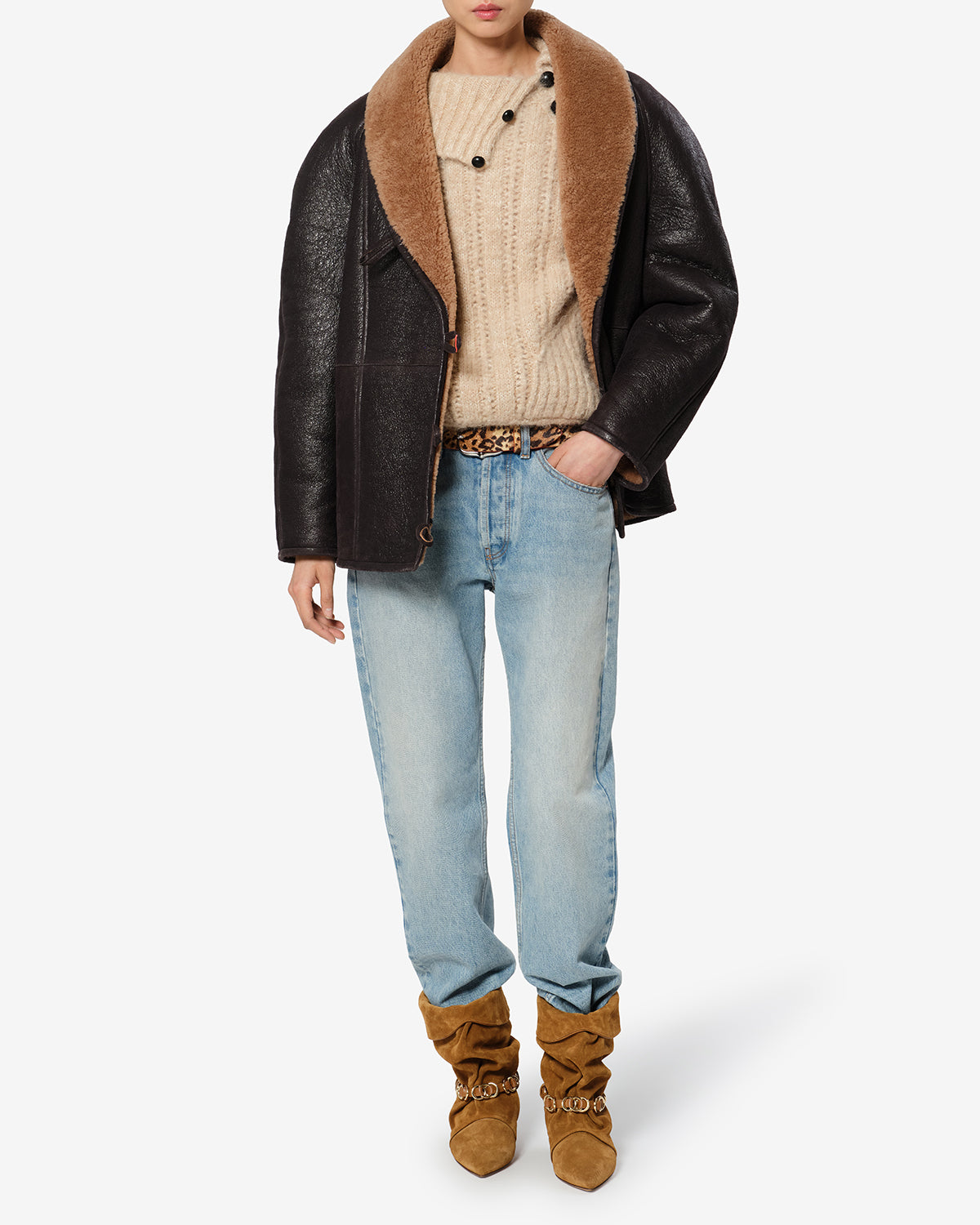 Isabel Marant Manteaux Camber manteau marron peau lainée