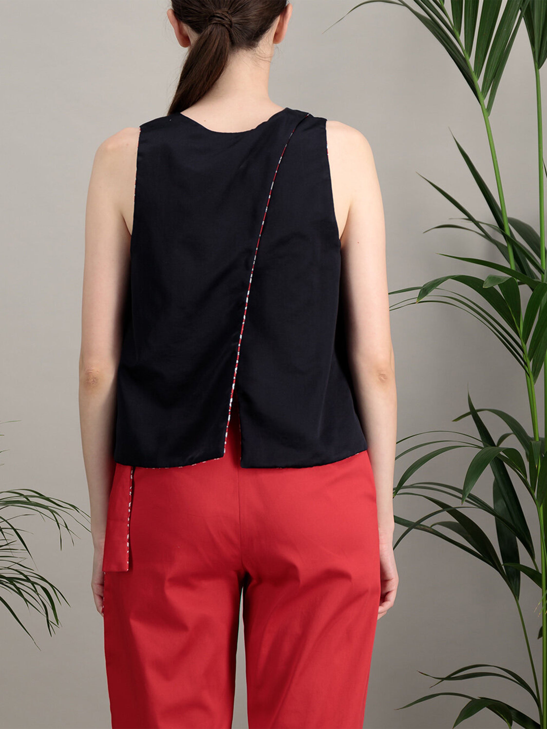 Anahide Saint André Devoile top soie coton rouge
