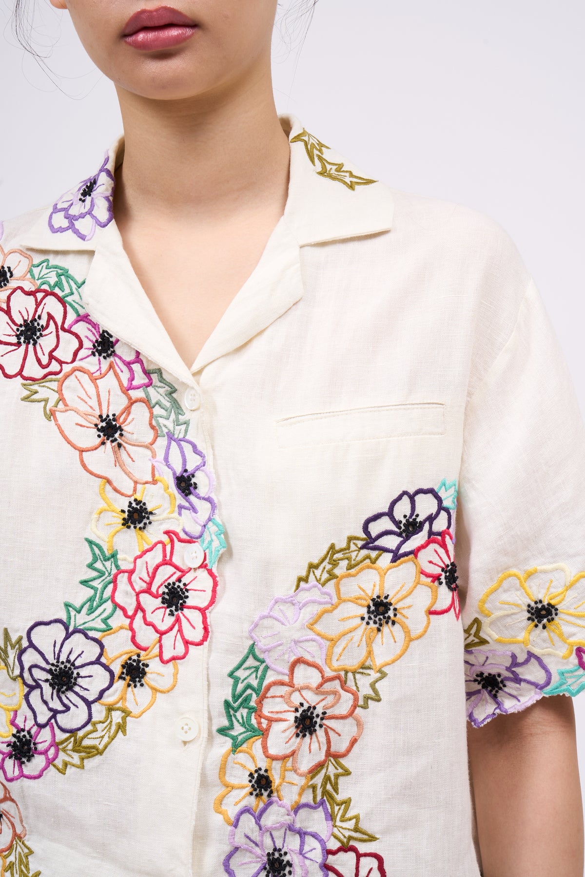 PAUL & JOE Chemise Marylou lin brodée fleurs taille 1
