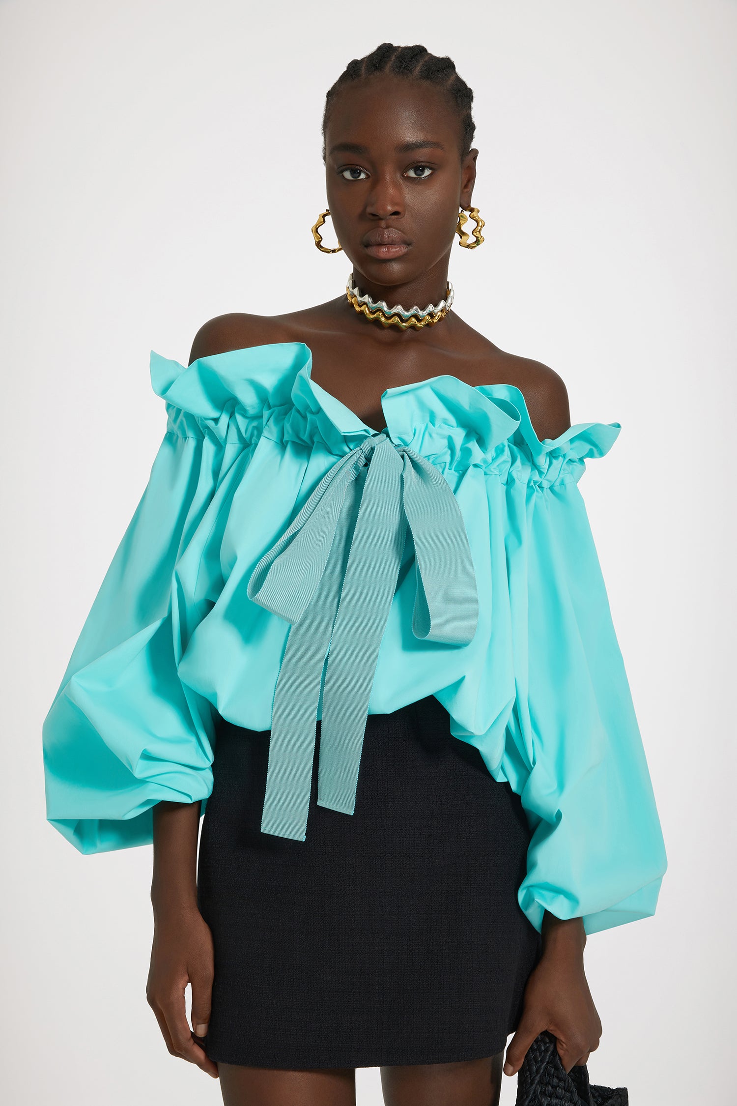 Patou TO017 top coton vert menthe col cordon