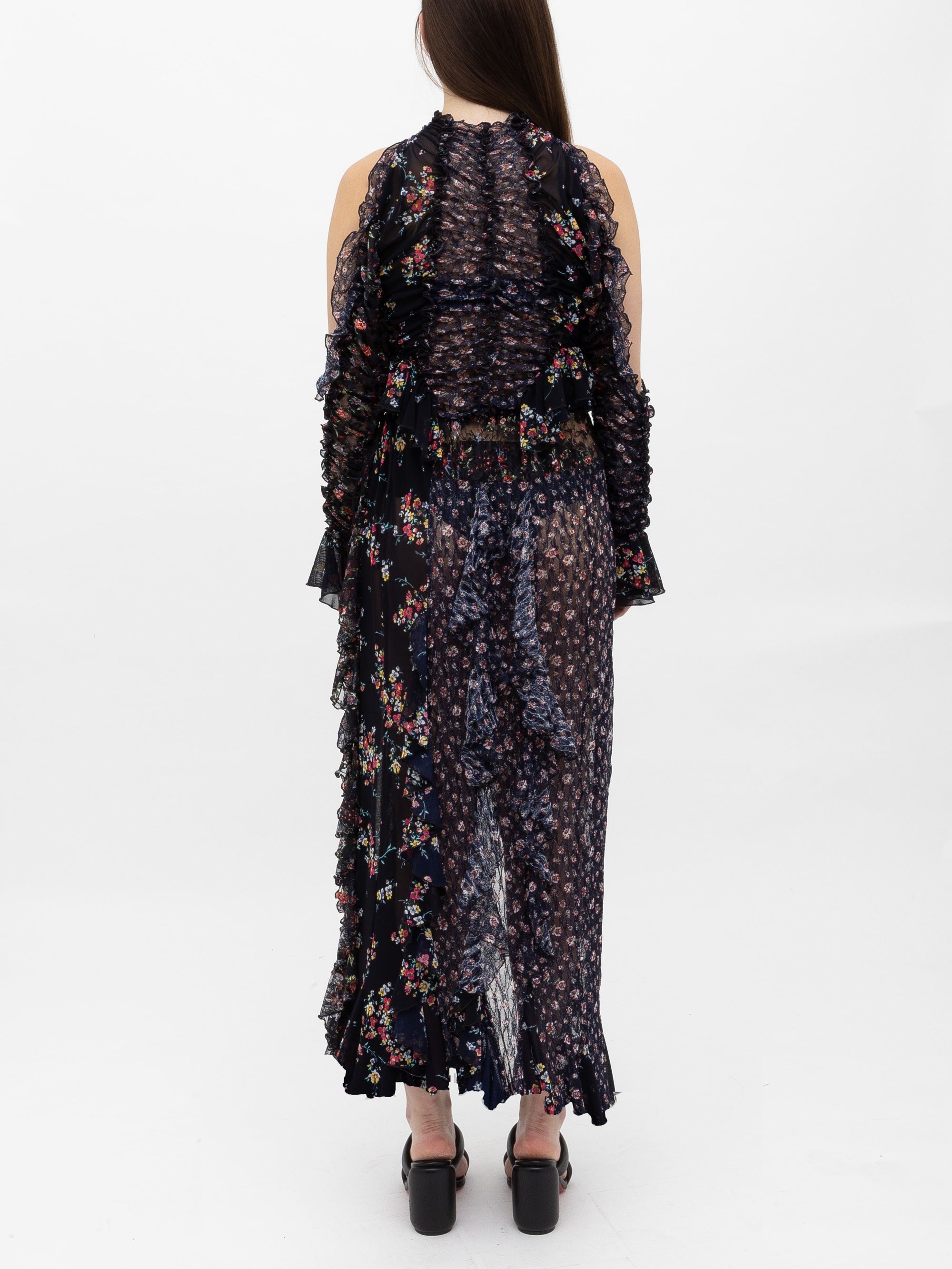 Ester Manas Floral Signature Peephole robe ruchée floral