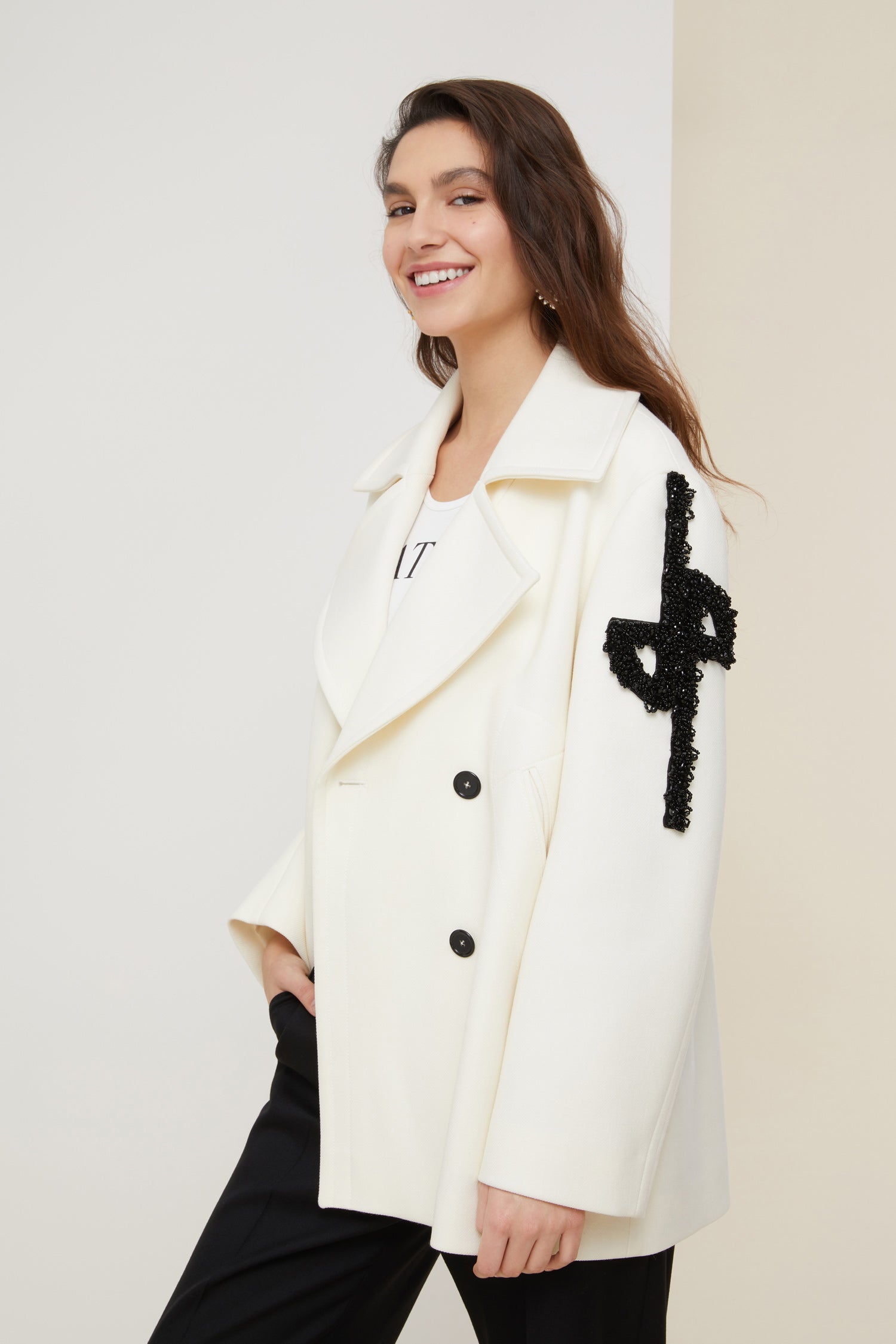 Patou Coats CO001 caban laine vierge Perle