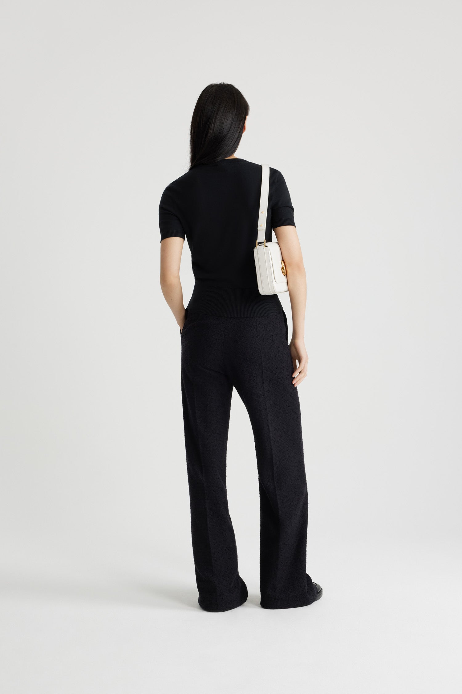 Patou TR002 pantalon noir tweed laine coton bio long