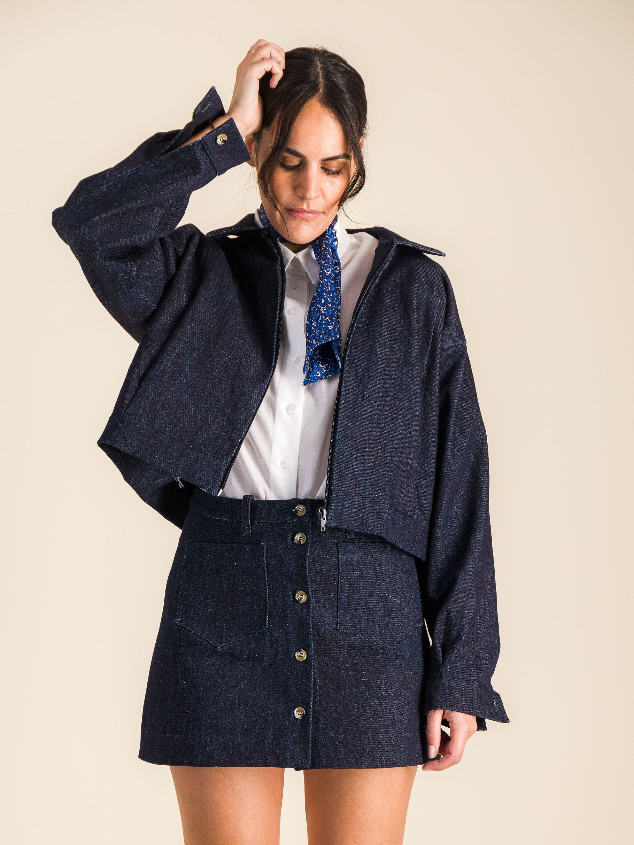 Anahide Saint André MARJANE veste jean marine oversize courte