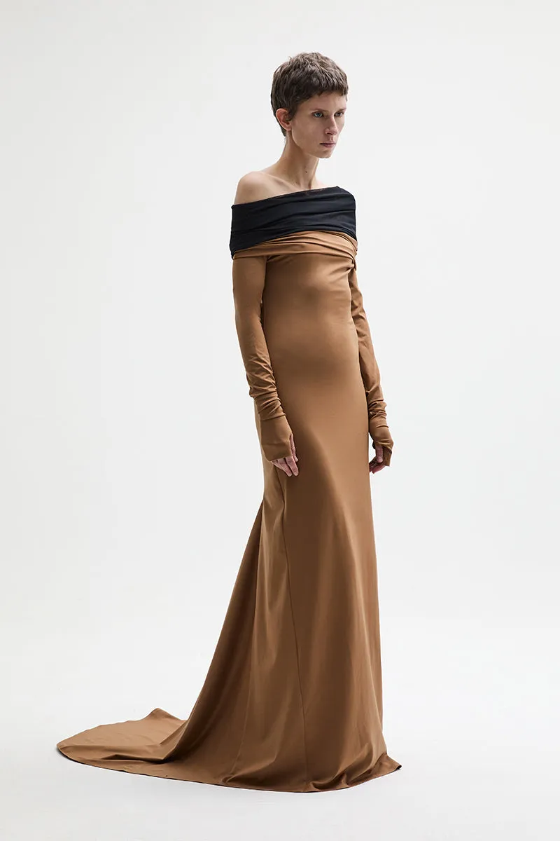 ATU Body Couture Crown Robe Longue Camel Taille S