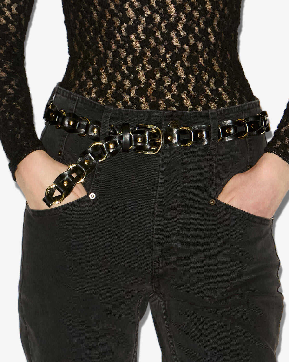 Isabel Marant Bali CE266CFA ceinture cuir noir et doré 3 cm