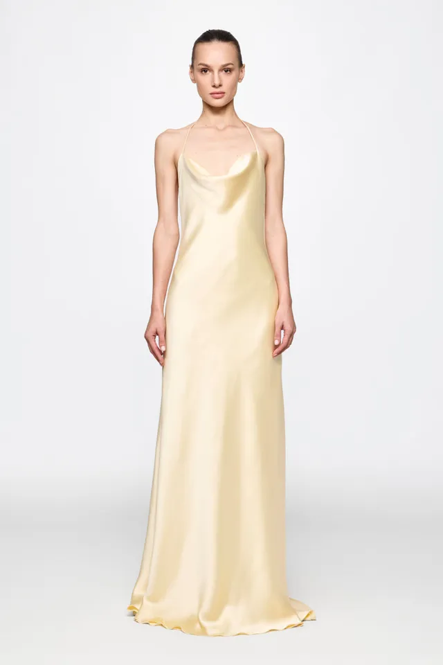 ATU Body Couture Slip Dress robe satin jaune vanille S/M