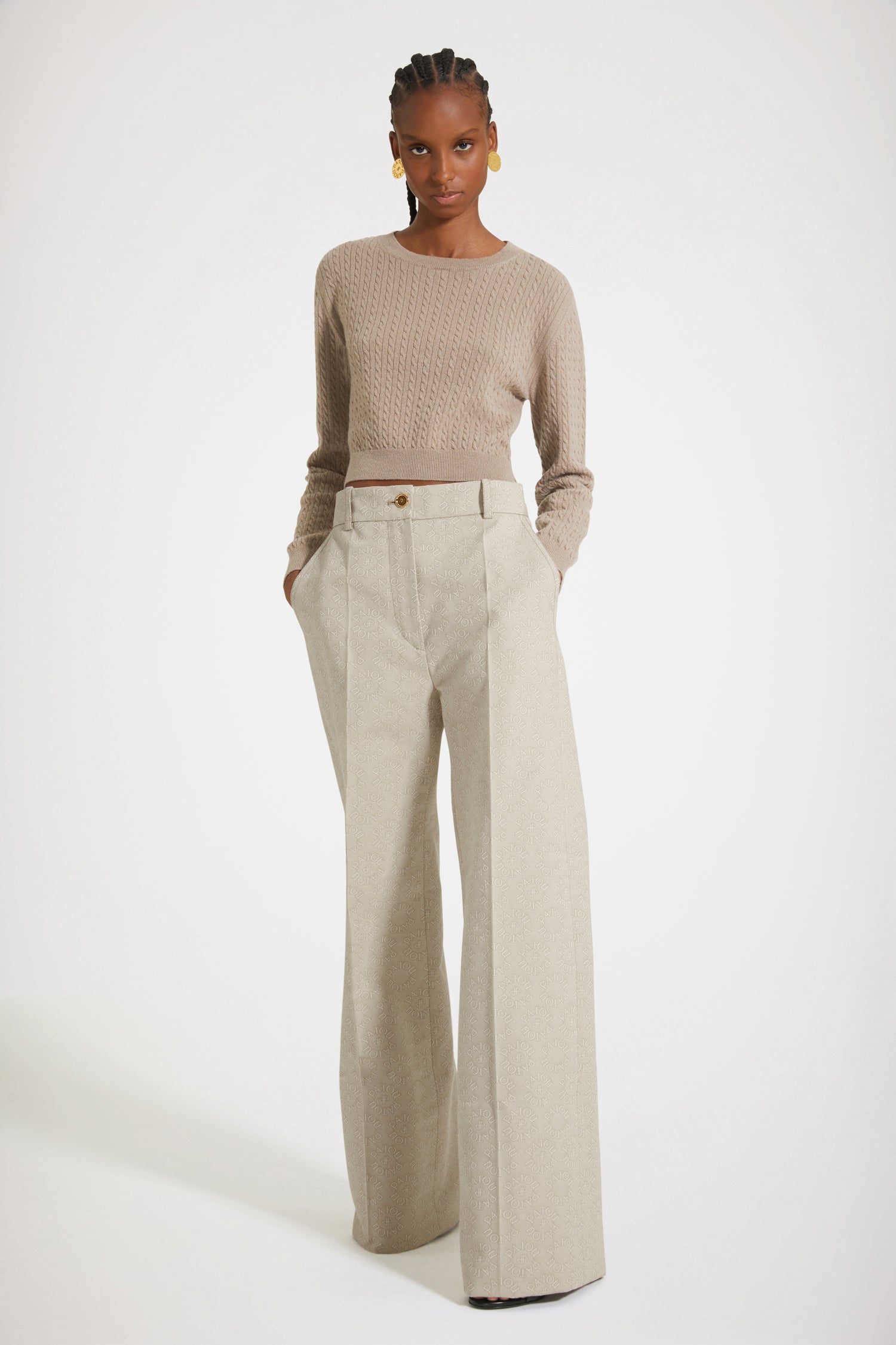 Patou KN123 pull laine cachemire beige dos ouvert S