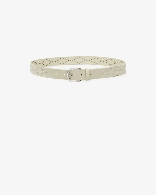 Isabel Marant Liliana ceinture cuir écru-argenté 3 cm