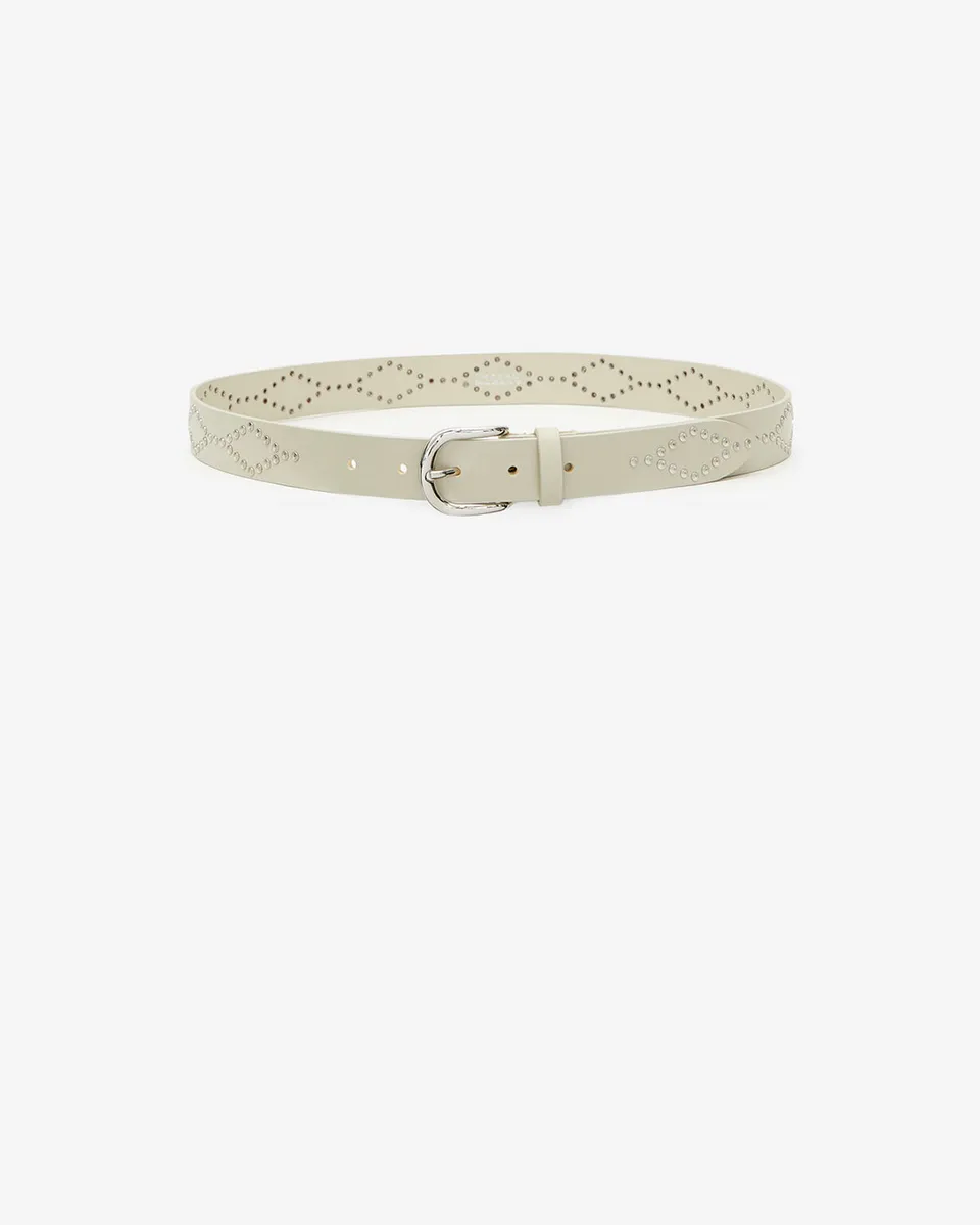 Isabel Marant Liliana ceinture cuir écru-argenté 3 cm