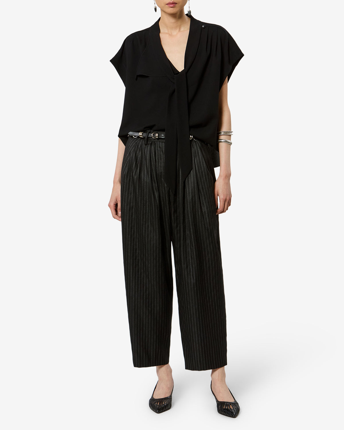 Isabel Marant Janice PA0613FC pantalon noir laine rayures