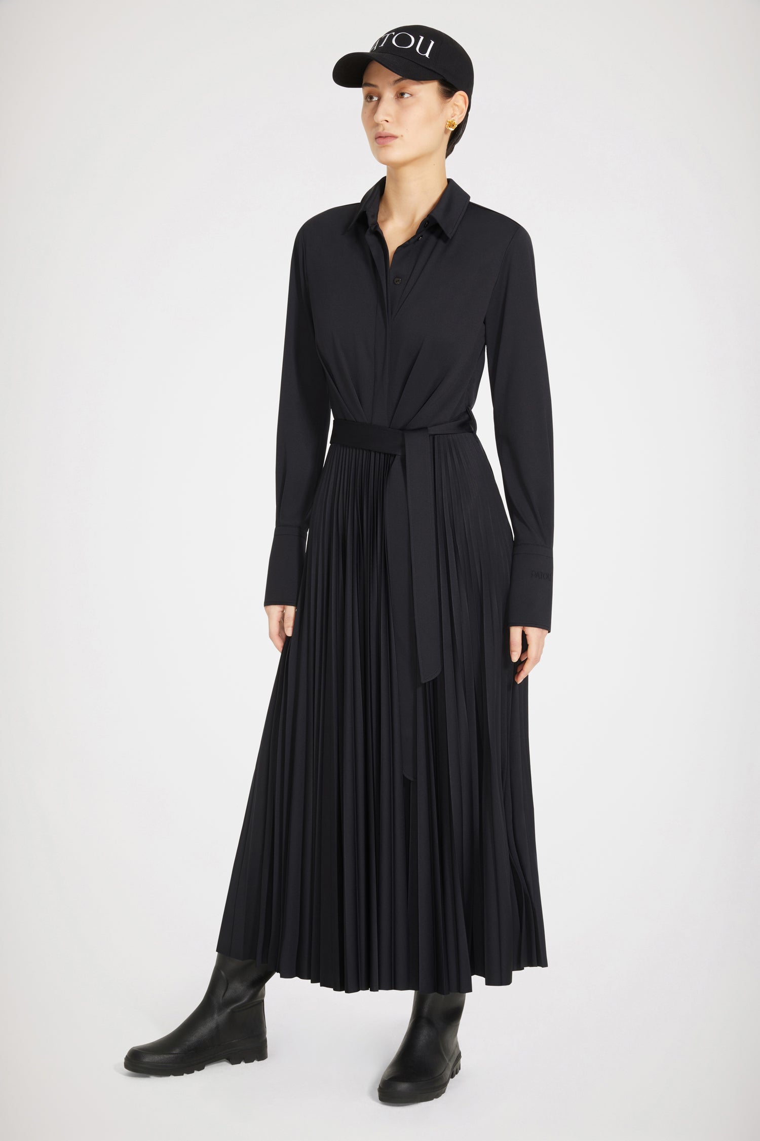 Patou H22DR1020090999B robe maxi plissée noire recyclée