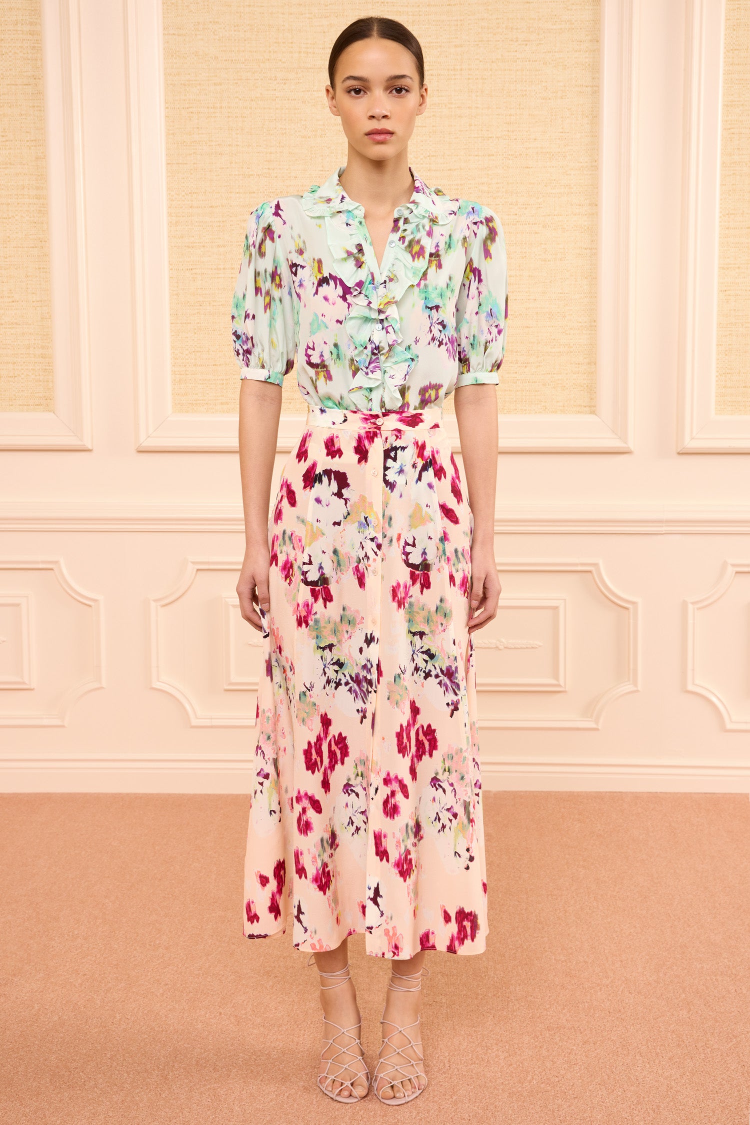 Ulla Johnson Rowan jupe midi soie summer garden fleurie