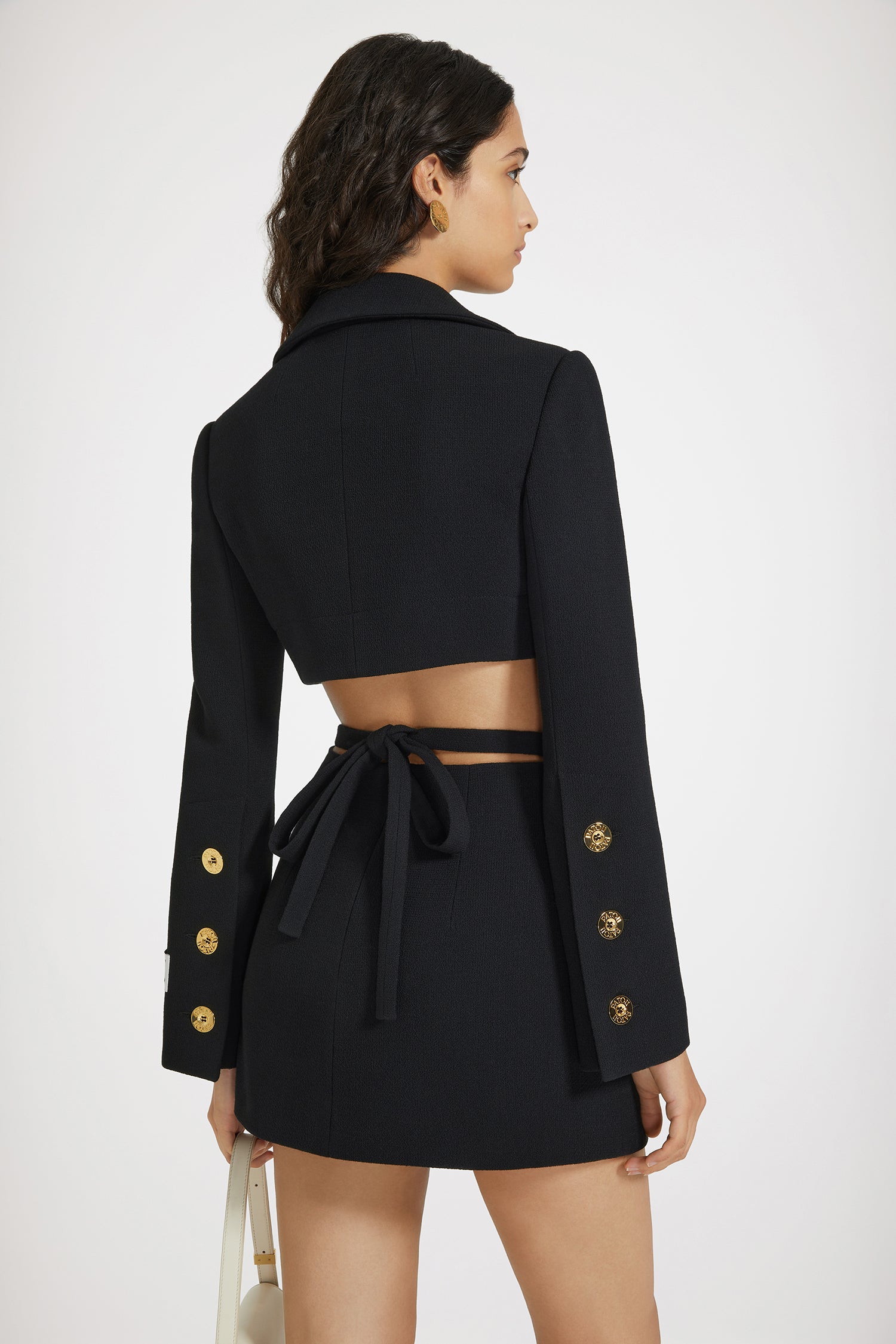 Patou JA037 veste cropped noire crêpe de laine double