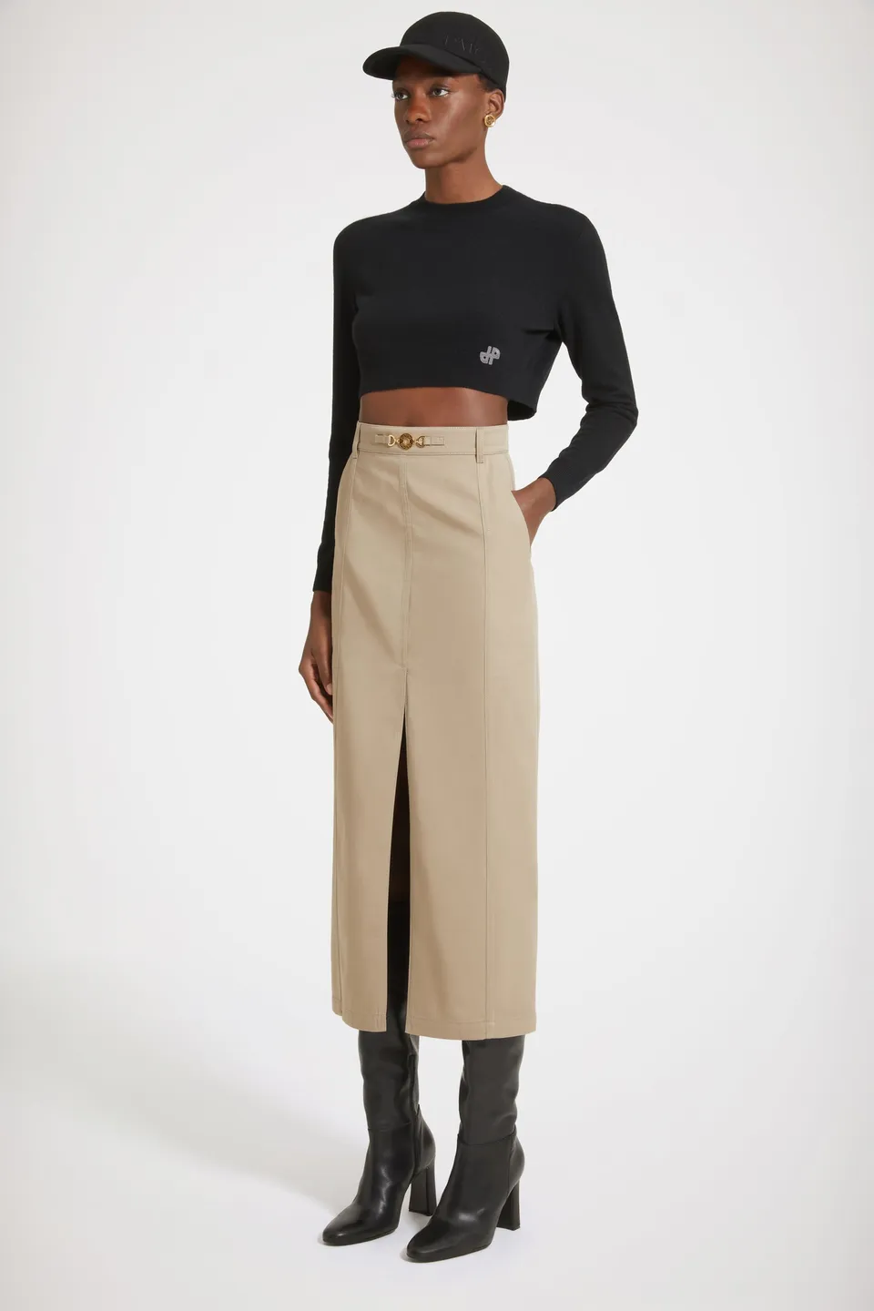 Patou H23SK0500074106P jupe midi parchemin fendue