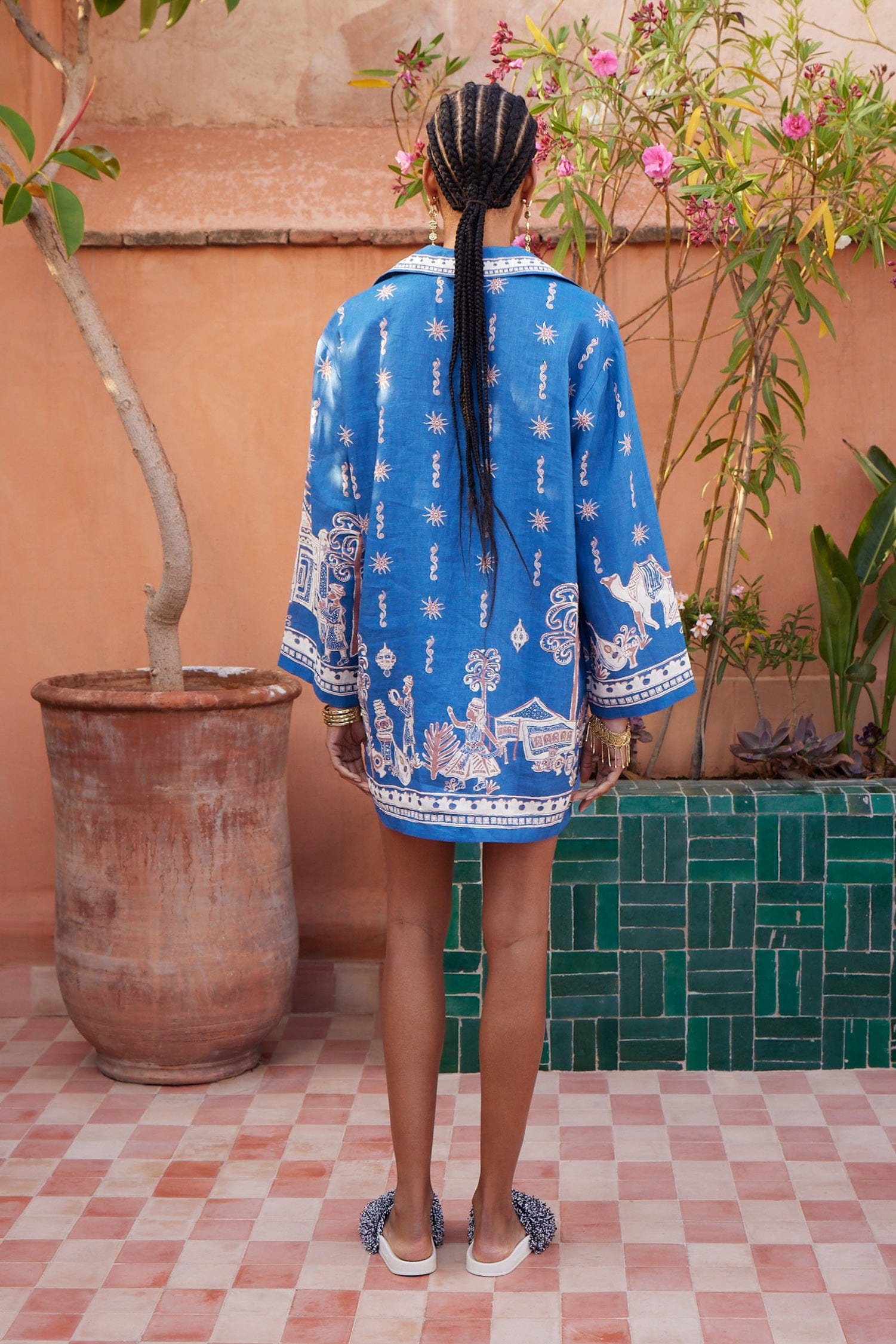 Alemais Acacia robe mini lin col V imprimé