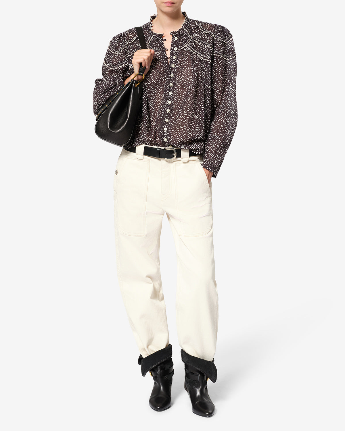 Isabel Marant Christa blouse coton pois noir écru