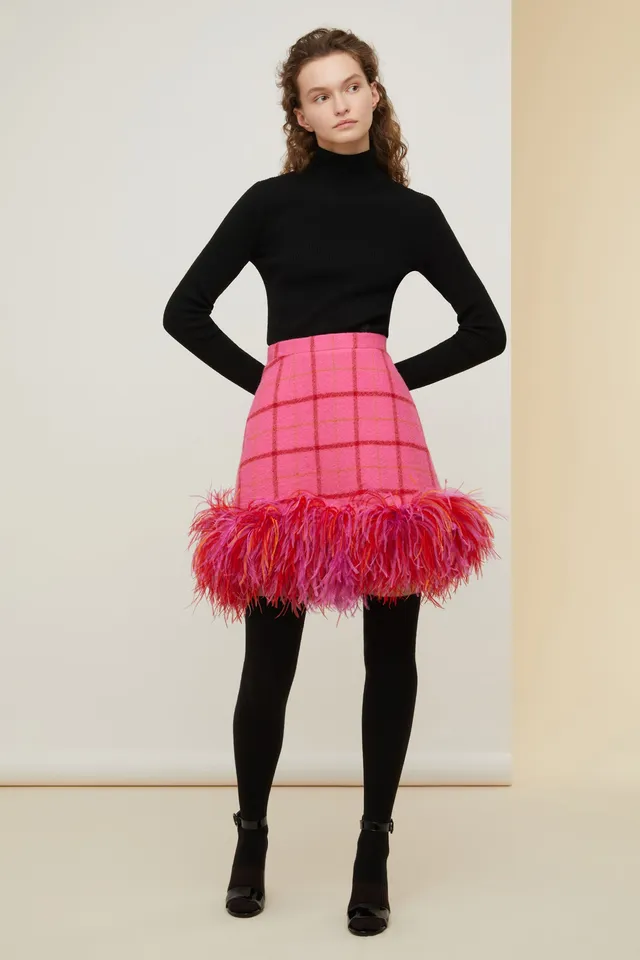 Patou A21SK02200965032 mini jupe Pink Checkerboard plumes