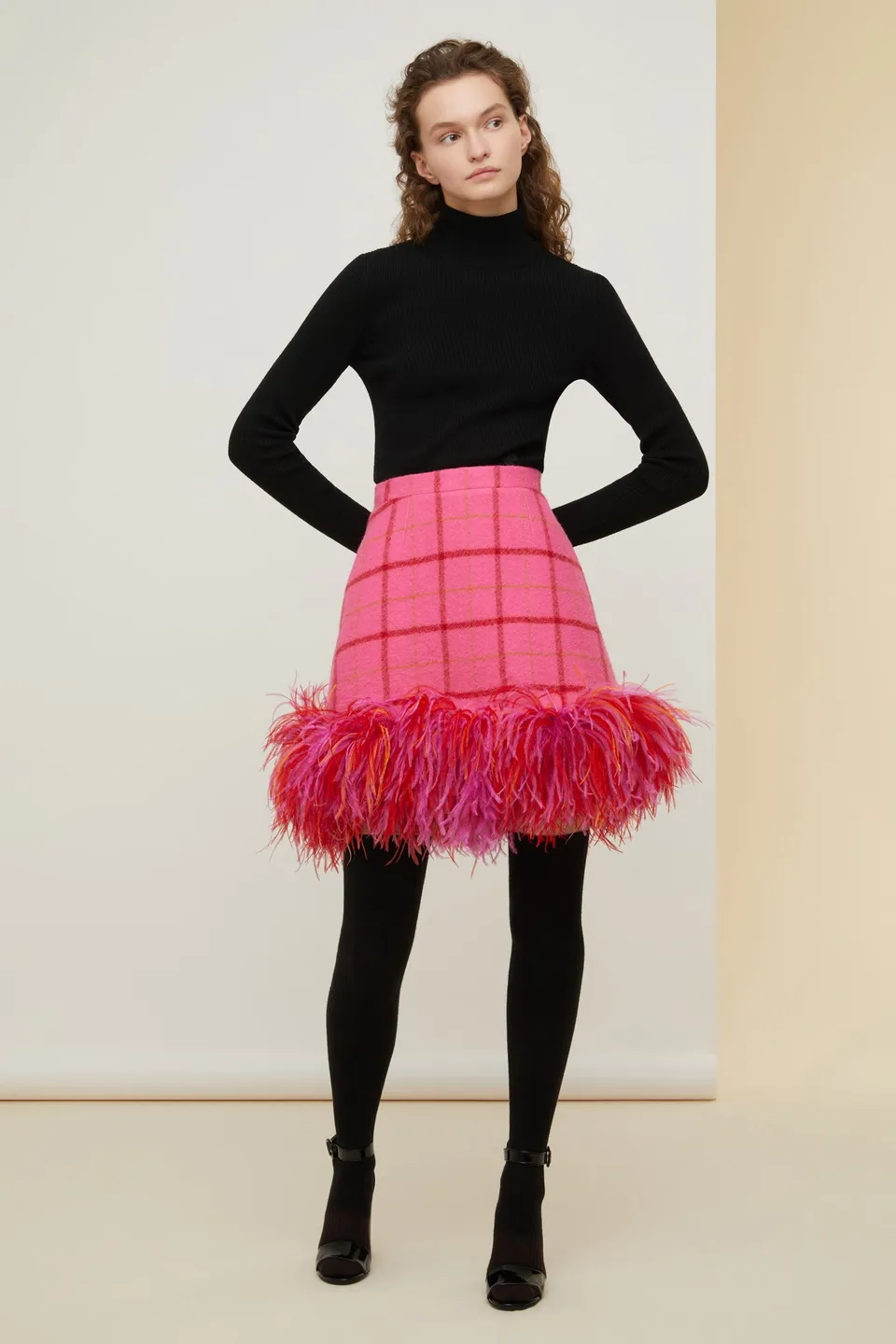 Patou A21SK02200965032 mini jupe Pink Checkerboard plumes