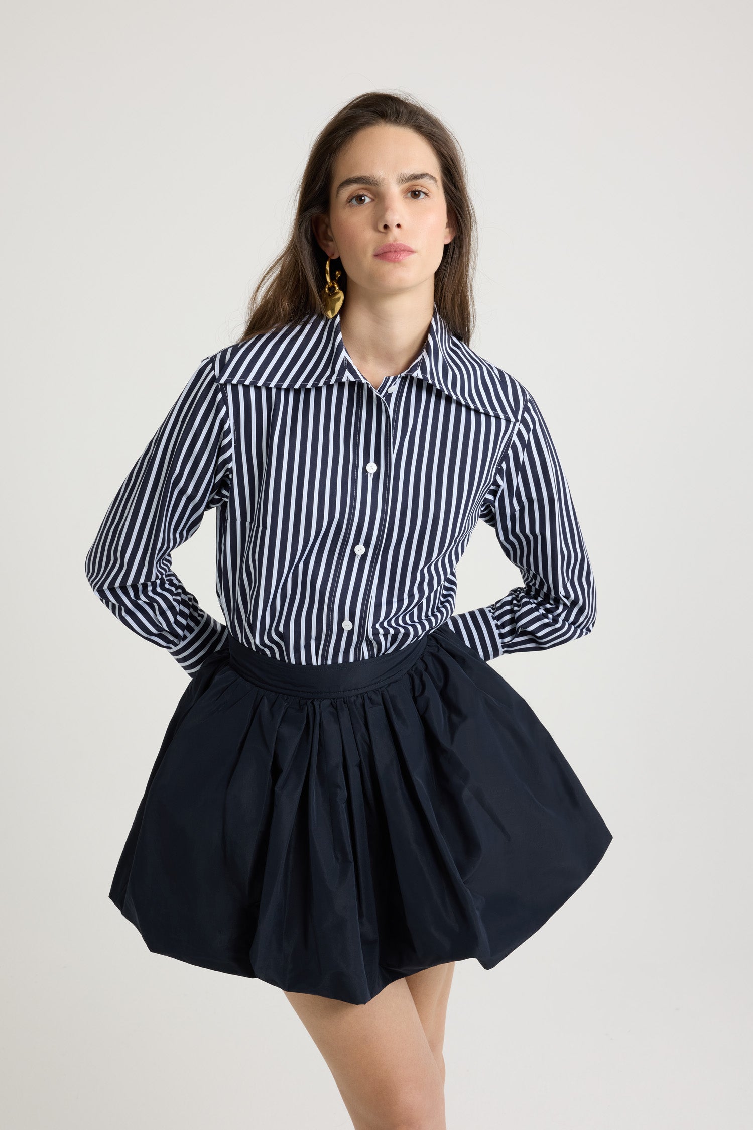 Patou BL041 chemise ajustée popeline bio rayures marine 34-44