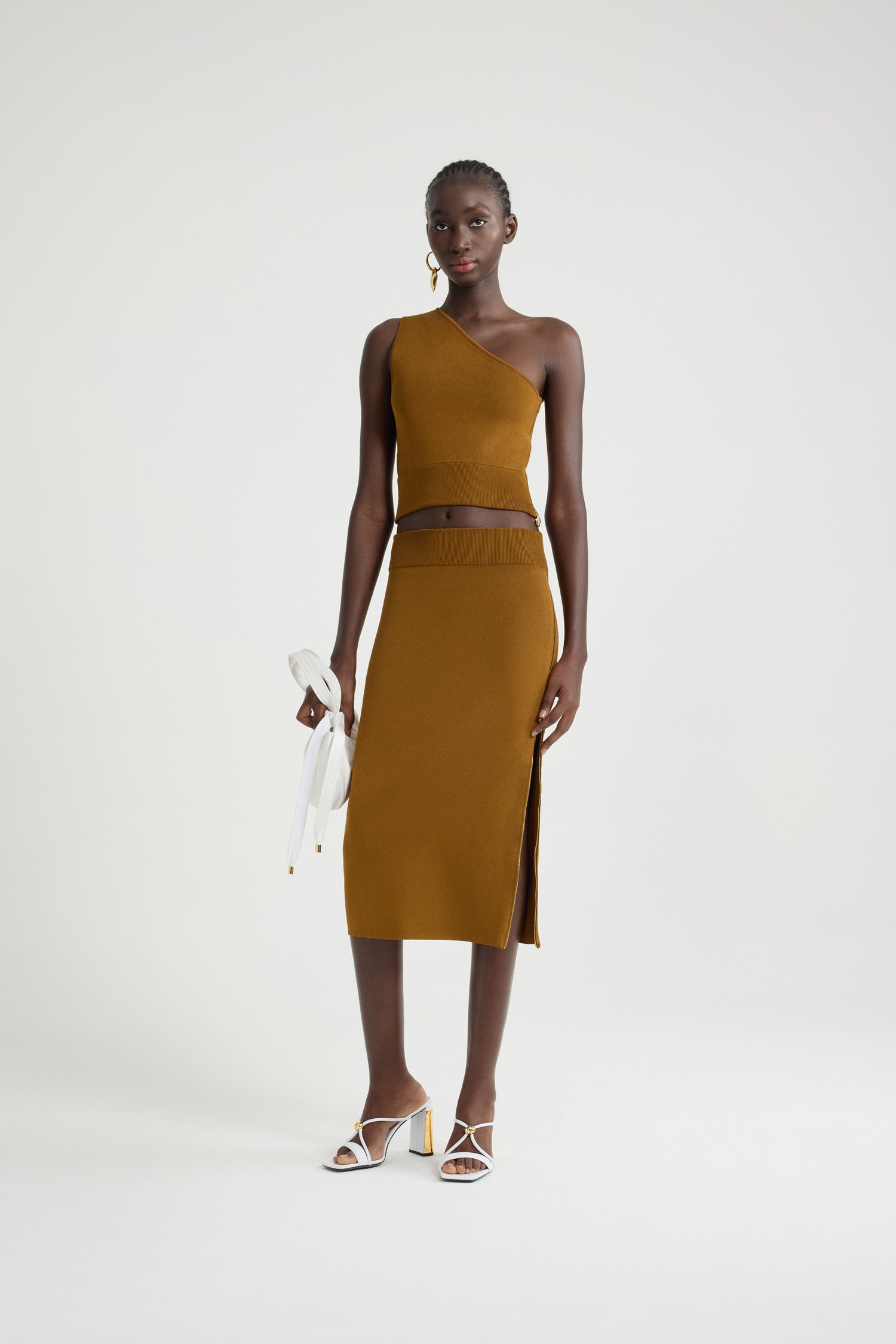 Patou P25KN2458071811C jupe midi crayon crepe Caramel