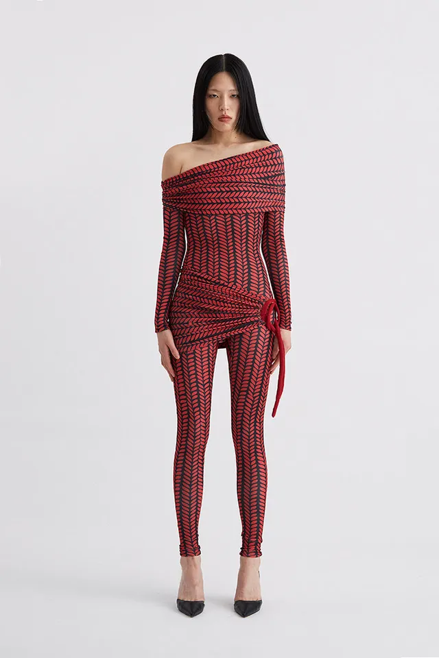 ATU Body Couture catsuit imprimé tressé noir rouge S
