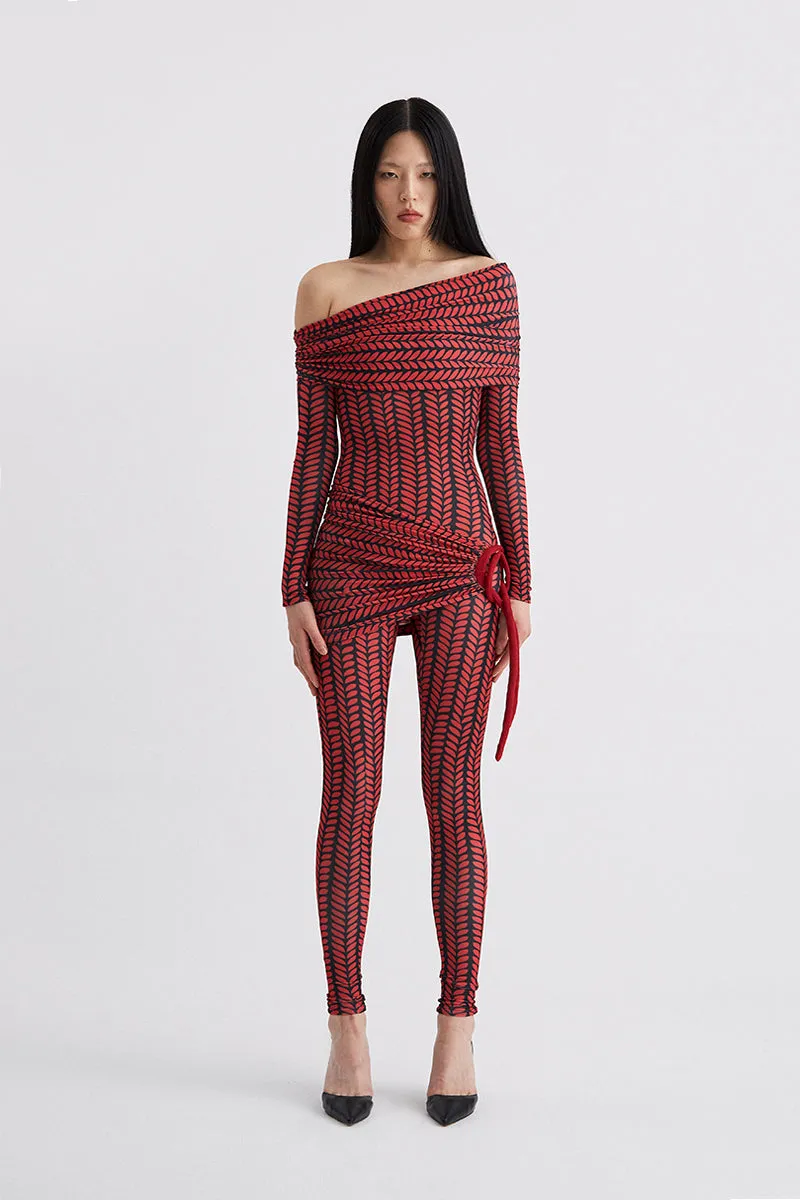 ATU Body Couture catsuit imprimé tressé noir rouge S