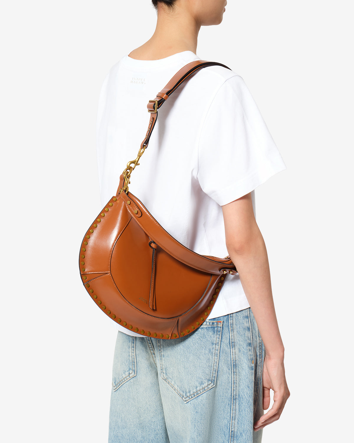 Isabel Marant Naoko sac cuir cognac clous dorés