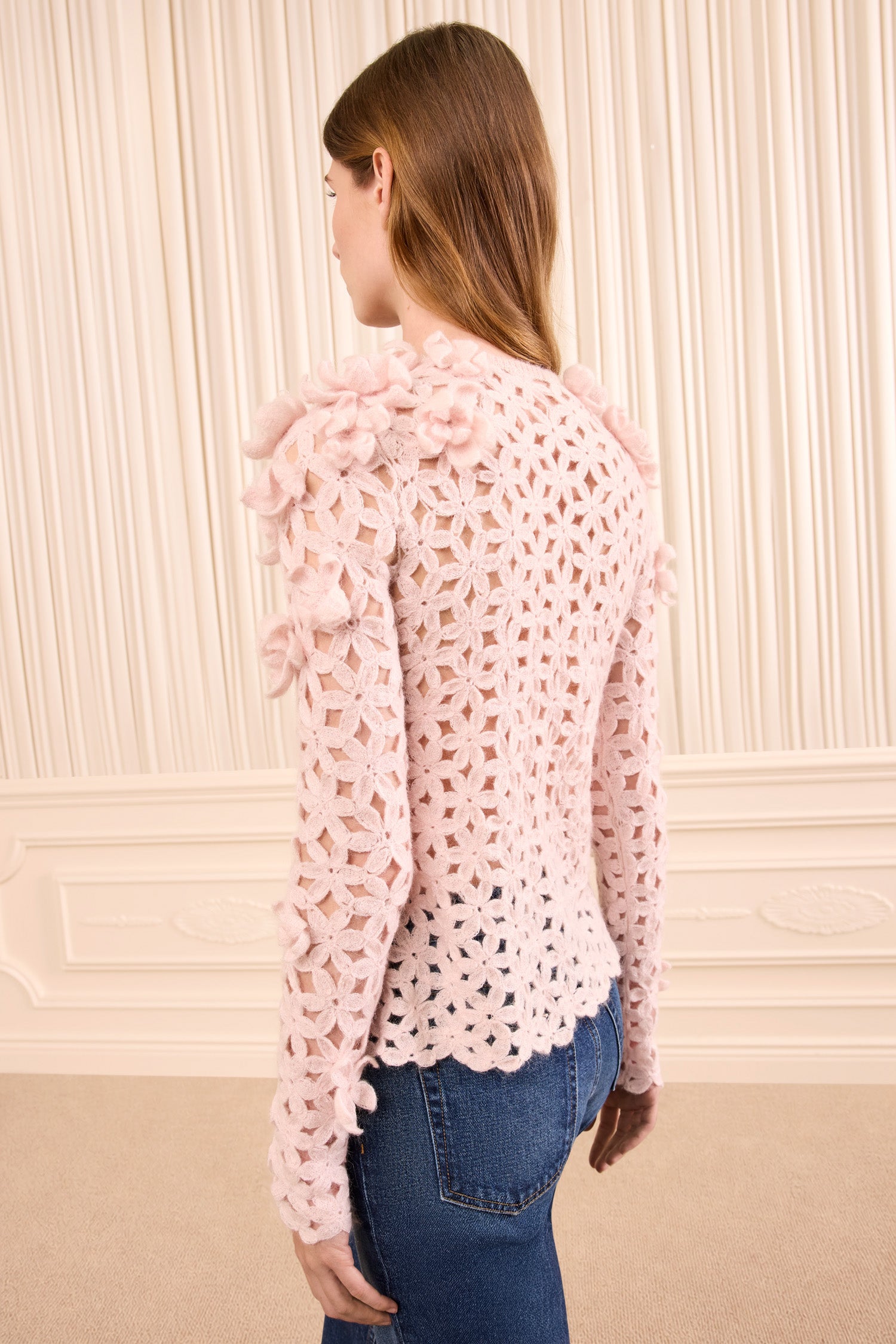 Ulla Johnson Bendetta FA260730 pull crochet Powder rose