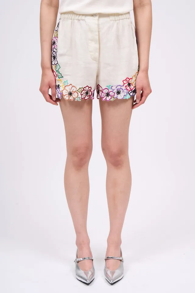 Paul & Joe Petilou short lin brodé couronne fleurs