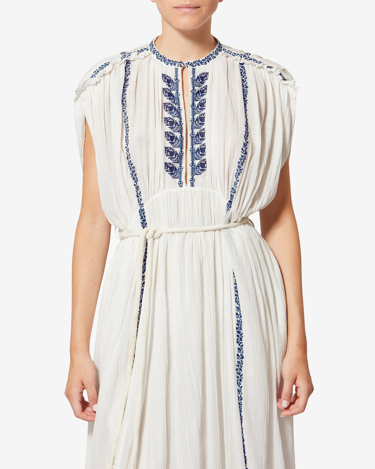 Isabel Marant Liviane robe longue écru et bleu gaze coton