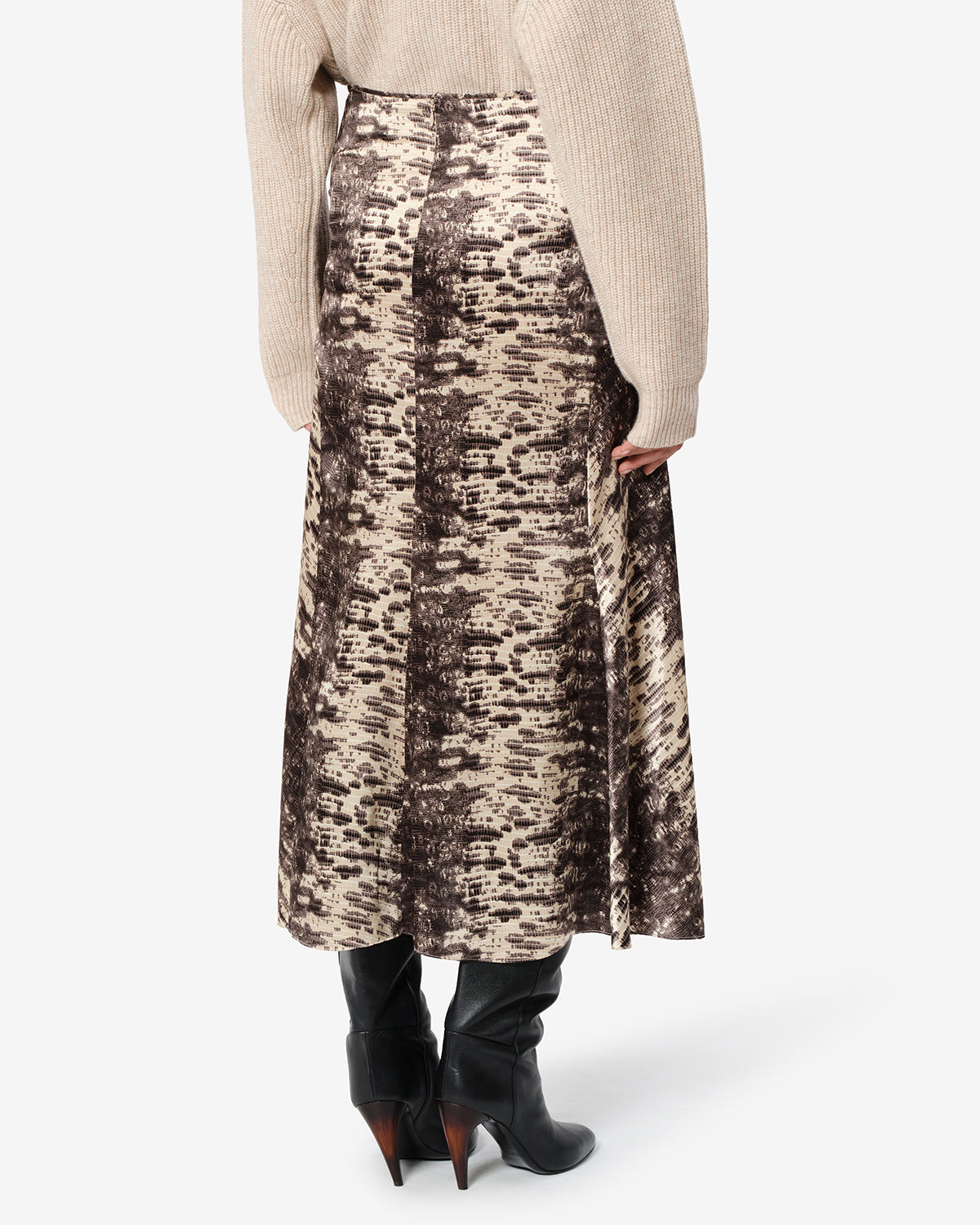 Isabel Marant Laren jupe soie beige python mi-longue